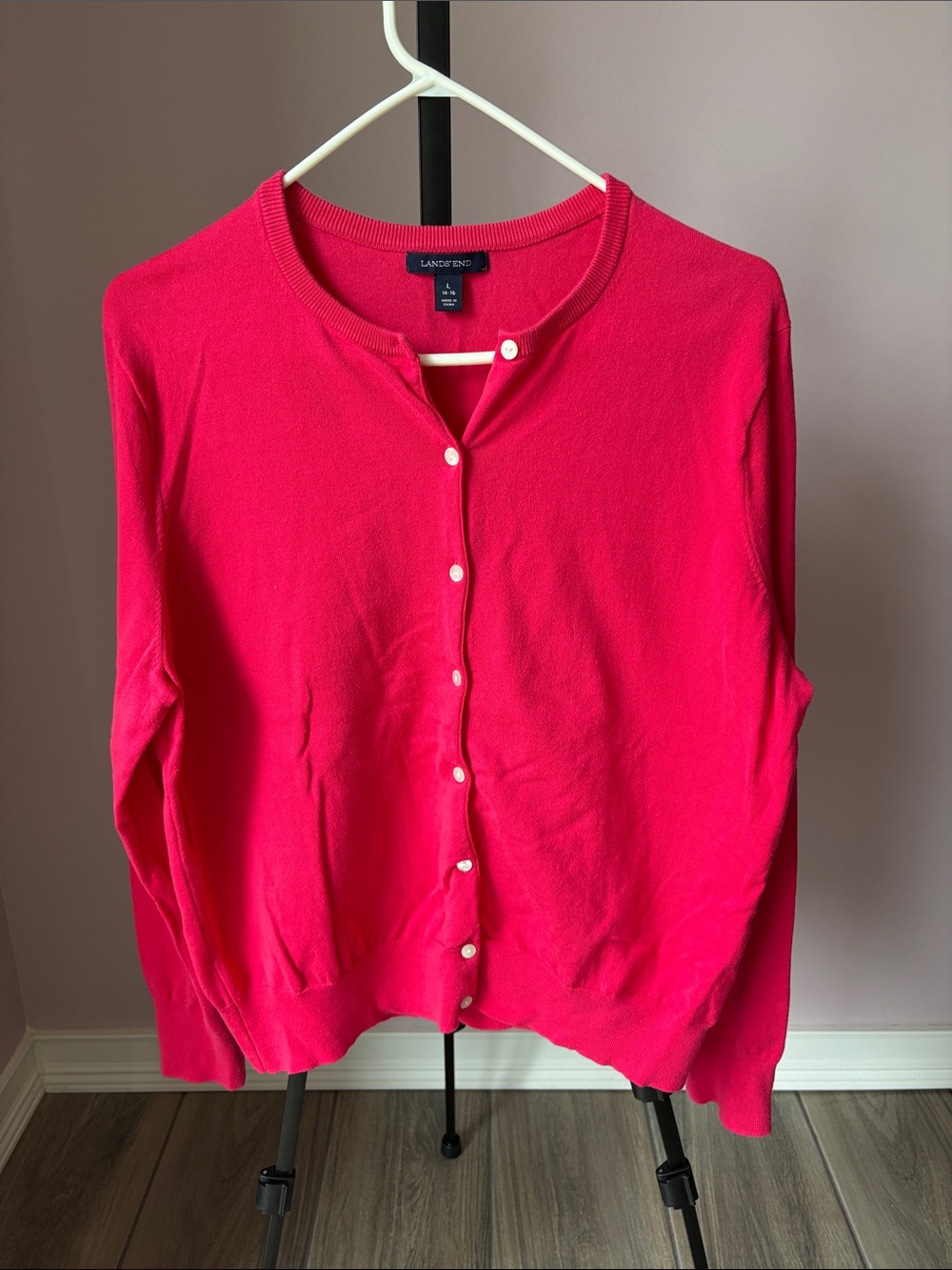 Lands' End Women's Bright Pink Button-Front Cardigan